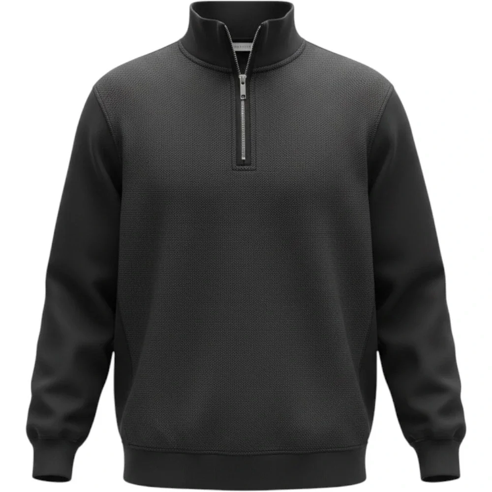 Ted Baker Quarter Zip Pullover Men 2X Black Textured Honeycomb Mock Neck Sweater